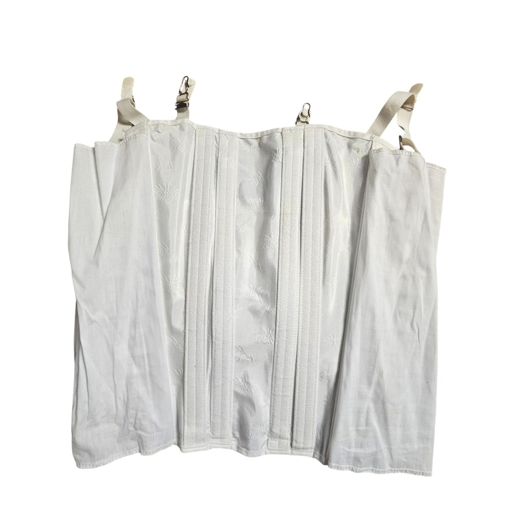 Vintage 60s Zimmer Medical Corset Back Brace Jacquard Floral‎ Laced 40 White